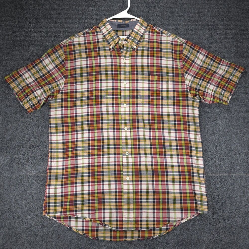 Pendleton Surf Seaside Mens Large Madras Plaid Short Sleeve Button Down Shirt